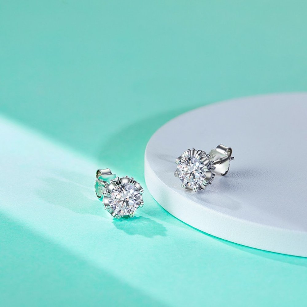 Certified 2ct. t.w. Moissanite Diamond Round Stud Earrings NEW A - Picture 7 of 10